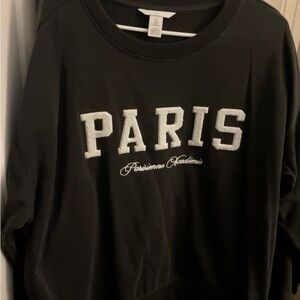 H&M Black Crewneck Sweater with White PARIS Appliqué